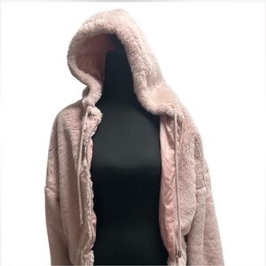 Ambiance Light Pink Teddy  Faux Fur Jacket with Hood